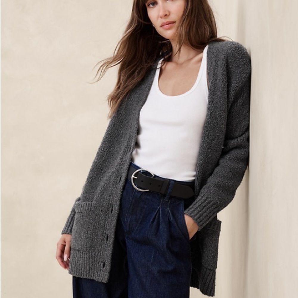 Banana Republic Boucle Oversized Charcoal Cardigan